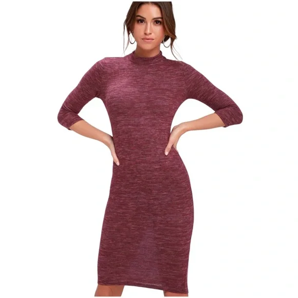 Lulus | Dresses | Lulus Modern Marl Burgundy Bodycon Midi Dress | Poshmark
